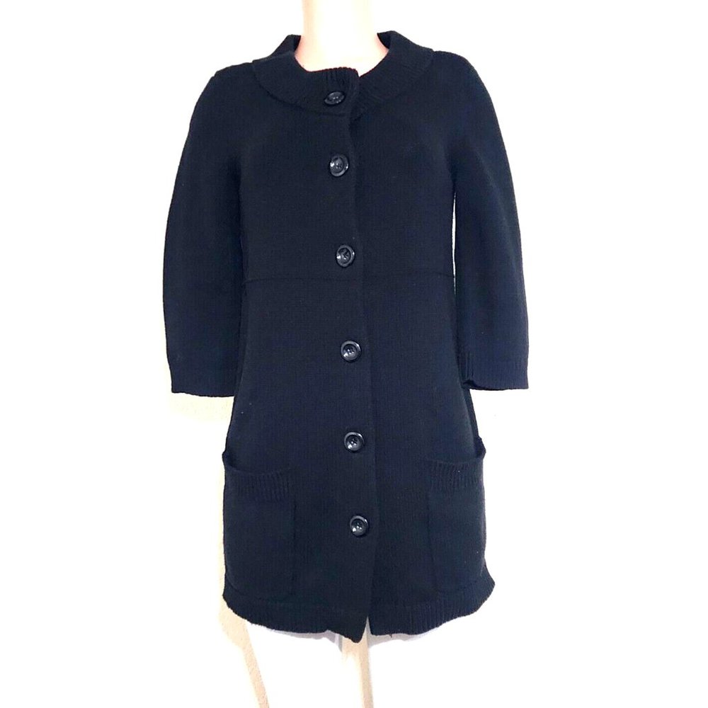 White House Black Market Black Heavy Knit Long Cardigan Small* Medium* 3/4 Slv